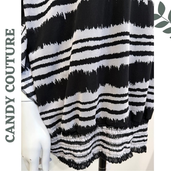 🛍️3/$40 Candy Couture Plus Black & White Striped Blouse – Size 2X - Picture 4 of 6